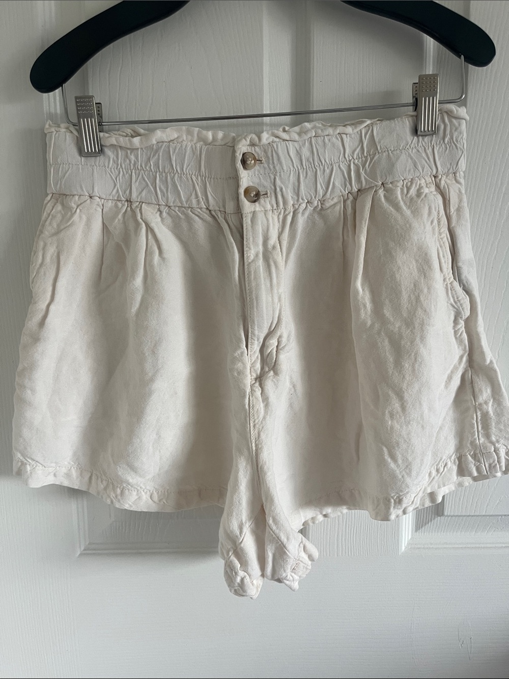 Madewell High-Waist Paperbag Cream Shorts Linen blend Eco Chic Coastal Boho